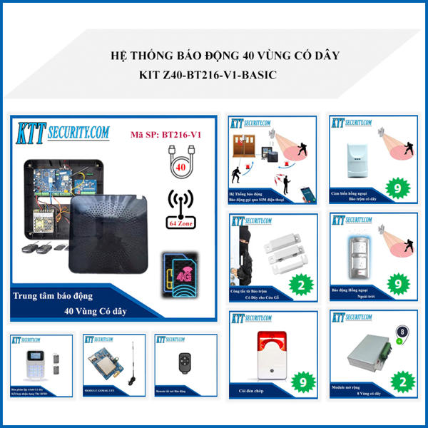 Hệ thống báo động 40 vùng có dây KIT Z40-BT216-V1-BASIC