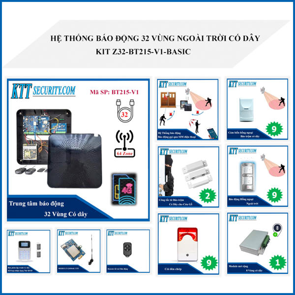 Hệ thống báo trộm 32 Vùng có dây BT215