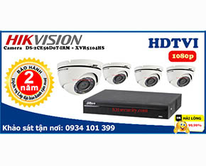 Trọn bộ Camera Hikvision 2mp DS-2CE56D0T-IRM+Dahua-XVR5104HS